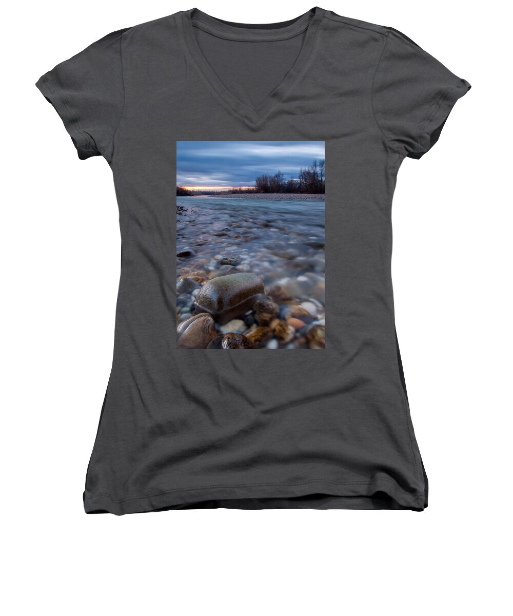 Landscape Women's V-Neck featuring the photograph Blue morning by Davorin Mance