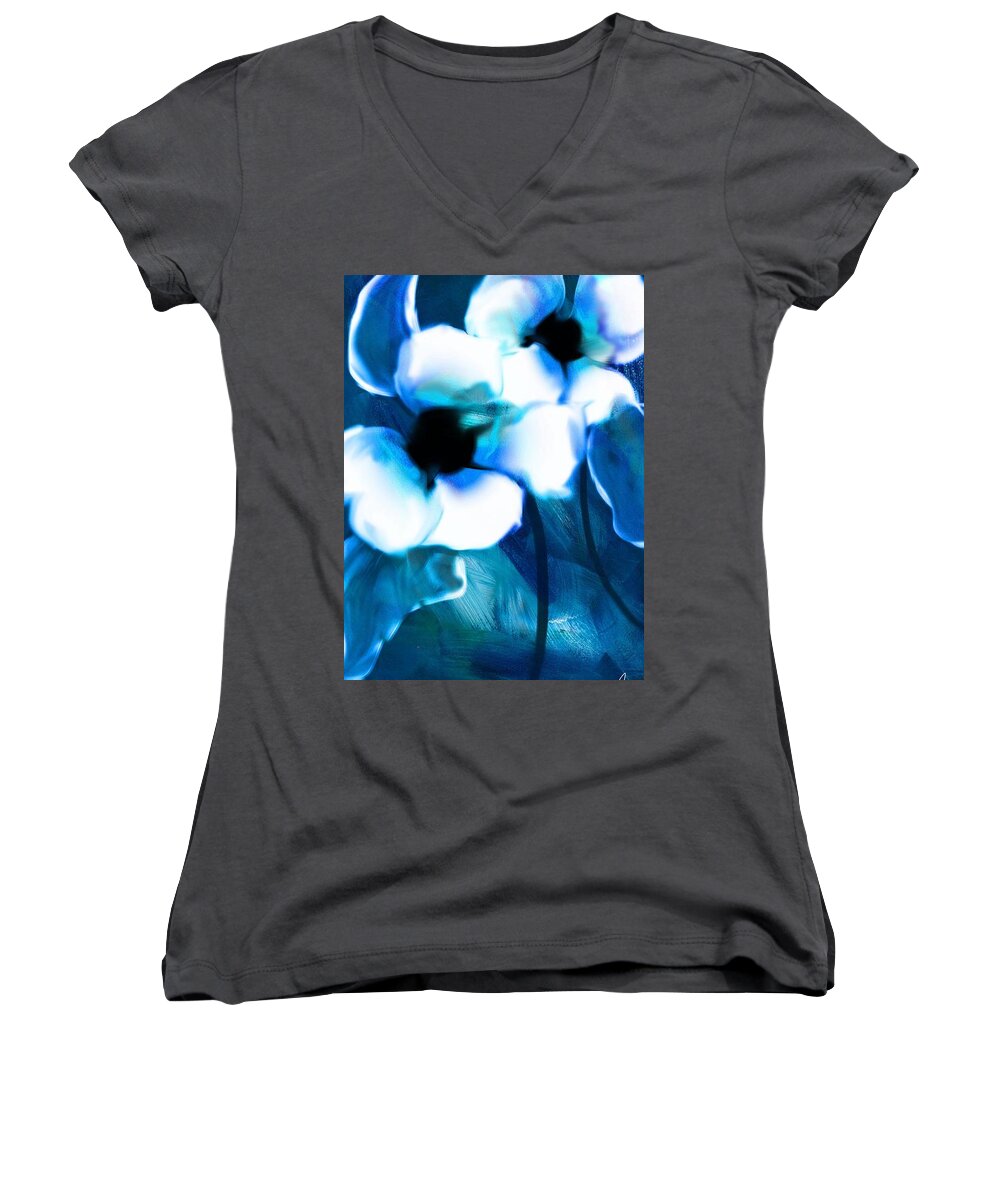 Ipad Painting Women's V-Neck featuring the digital art Blue Orchids by Frank Bright