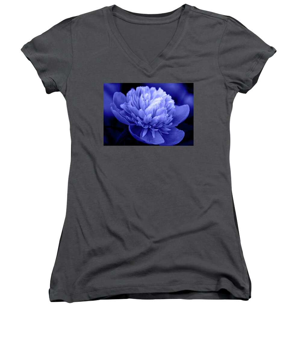 Flowers Women's V-Neck featuring the photograph Blue Peony by Sandy Keeton