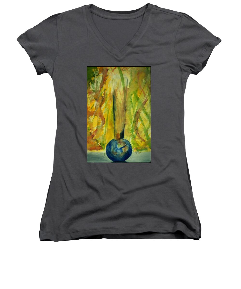 Vase Women's V-Neck featuring the painting Blue Vase by George Gadson