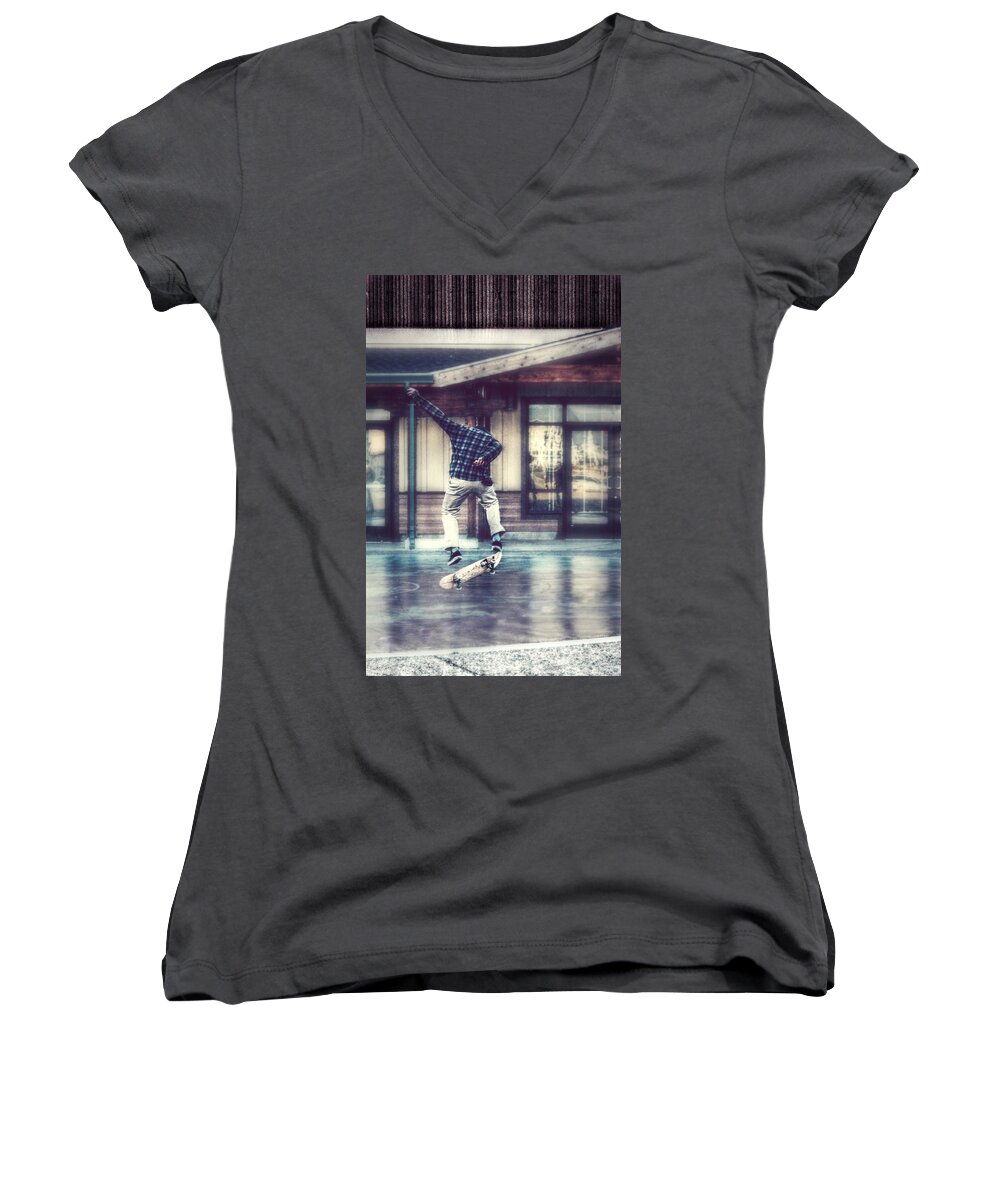 Skateboard Women's V-Neck featuring the photograph Boarder Bliss by Melanie Lankford Photography