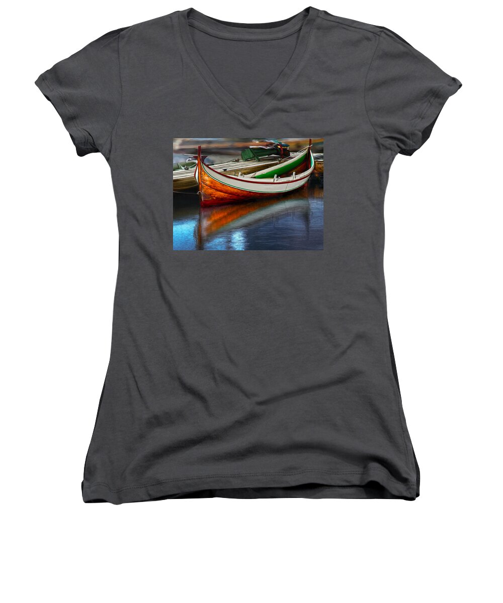 Row Women's V-Neck featuring the digital art Boat by Rick Mosher