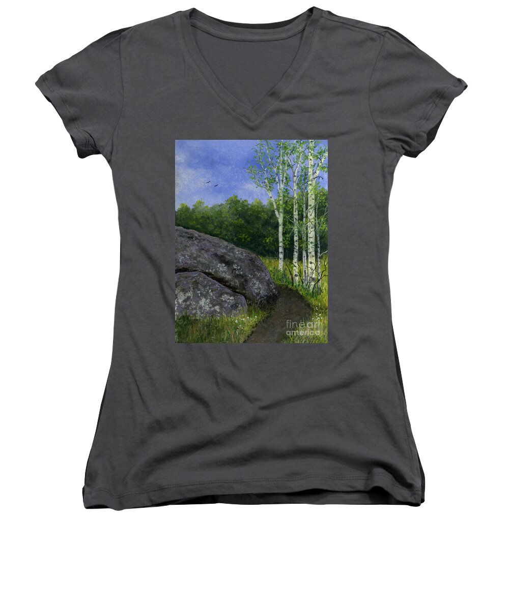 Bend Women's V-Neck featuring the painting Boulder Trail by Ginny Neece