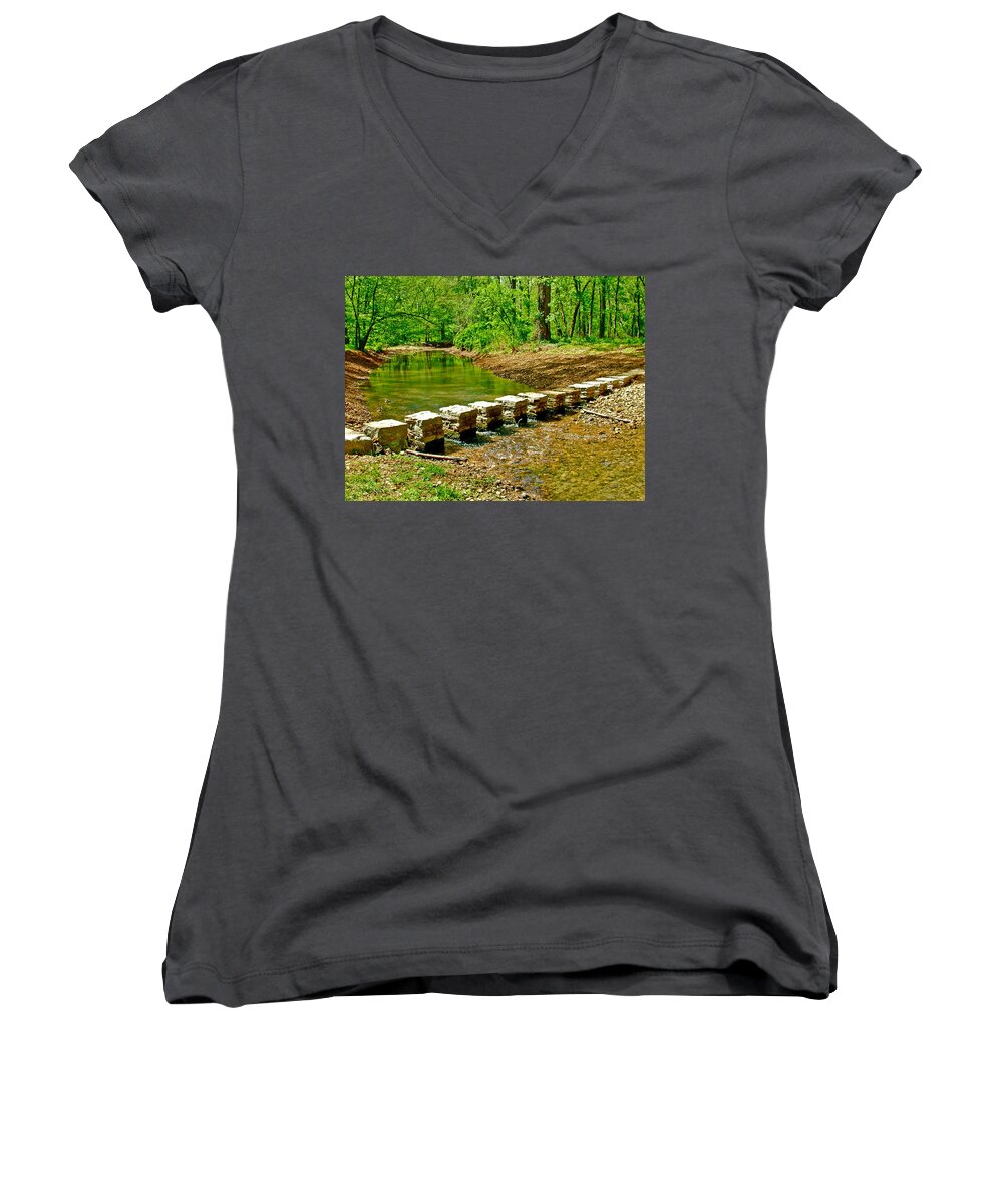 Bridge Across Colbert Creek At Mile 330 Of Natchez Trace Parkway Women's V-Neck featuring the photograph Bridge across Colbert Creek at Mile 330 of Natchez Trace Parkway-Alabama by Ruth Hager