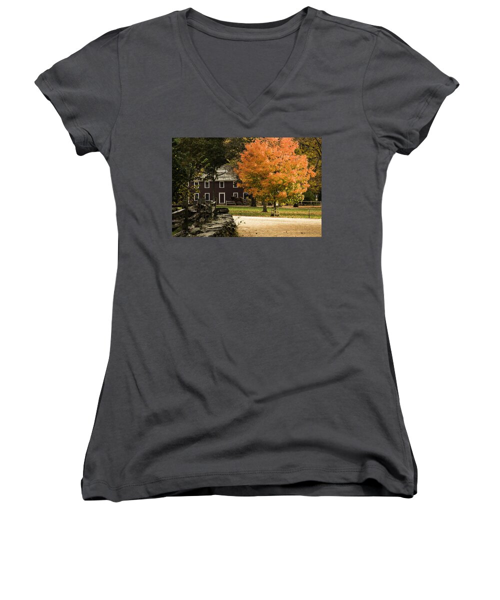 Fall Colors Women's V-Neck featuring the photograph Bright orange autumn by Jeff Folger