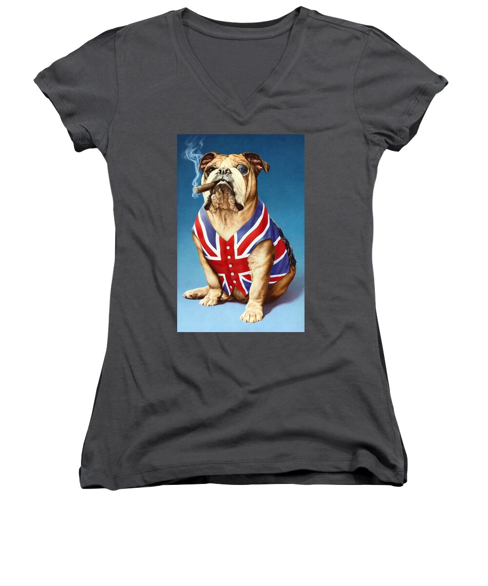 British Women's V-Neck featuring the photograph British Bulldog by MGL Meiklejohn Graphics Licensing