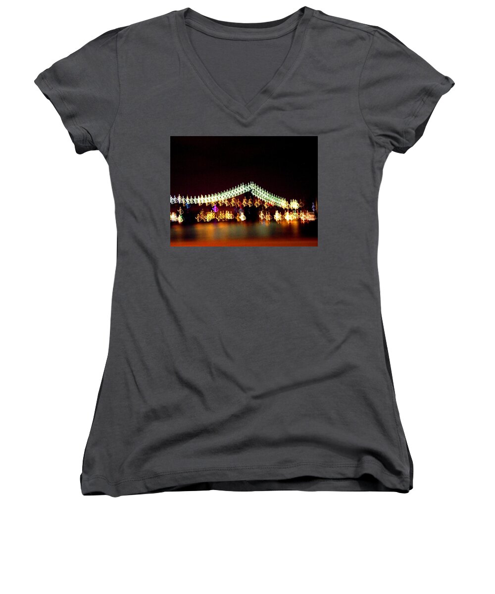 Brooklyn Bridge Women's V-Neck featuring the photograph Brooklyn Bridge at Night by Cleaster Cotton