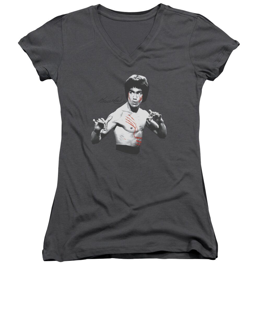 Celebrity Women's V-Neck featuring the digital art Bruce Lee - Final Confrontation by Brand A