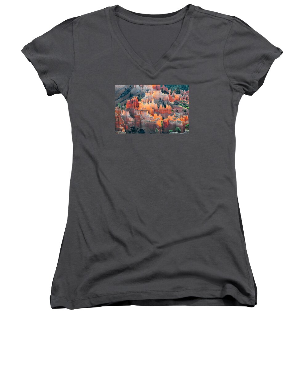 Red Women's V-Neck featuring the photograph Bryce Canyon at Sunrise by Ginger Wakem