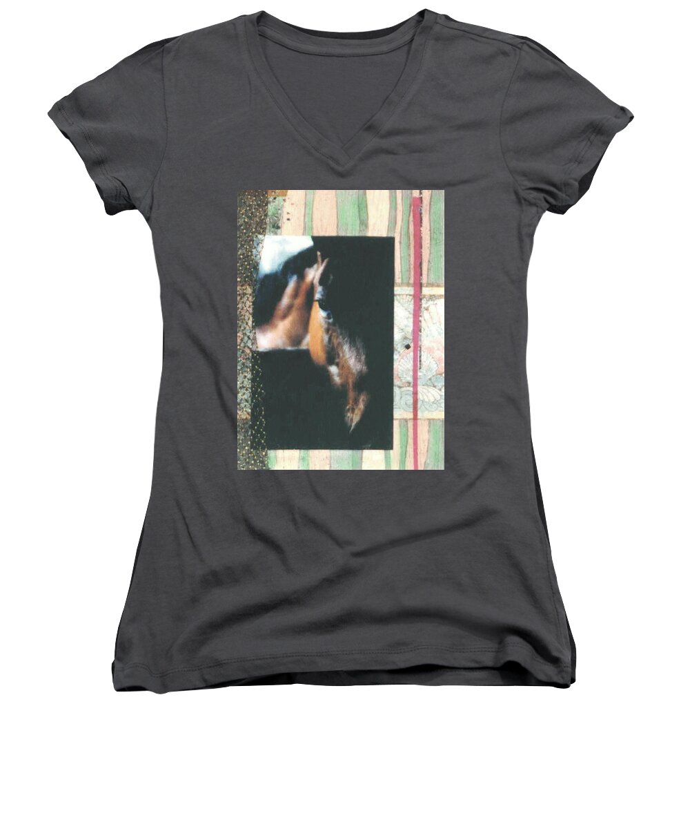 Horse Women's V-Neck featuring the mixed media Bud by Mary Ann Leitch