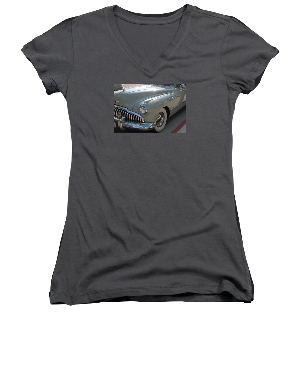 Vintage Women's V-Neck featuring the photograph Buick Roadmaster by Connie Fox