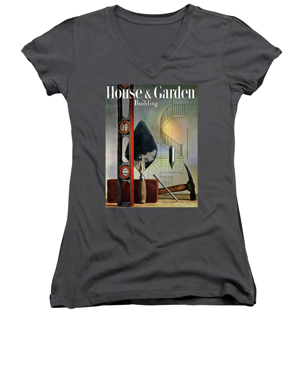 House And Garden Women's V-Neck featuring the photograph Building Tools Against Stairs by Rolf Tietgens