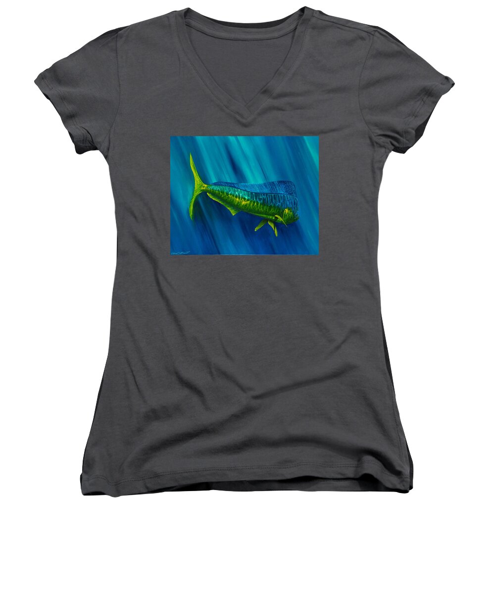 Dolphin Women's V-Neck featuring the painting Bull Dolphin by Steve Ozment