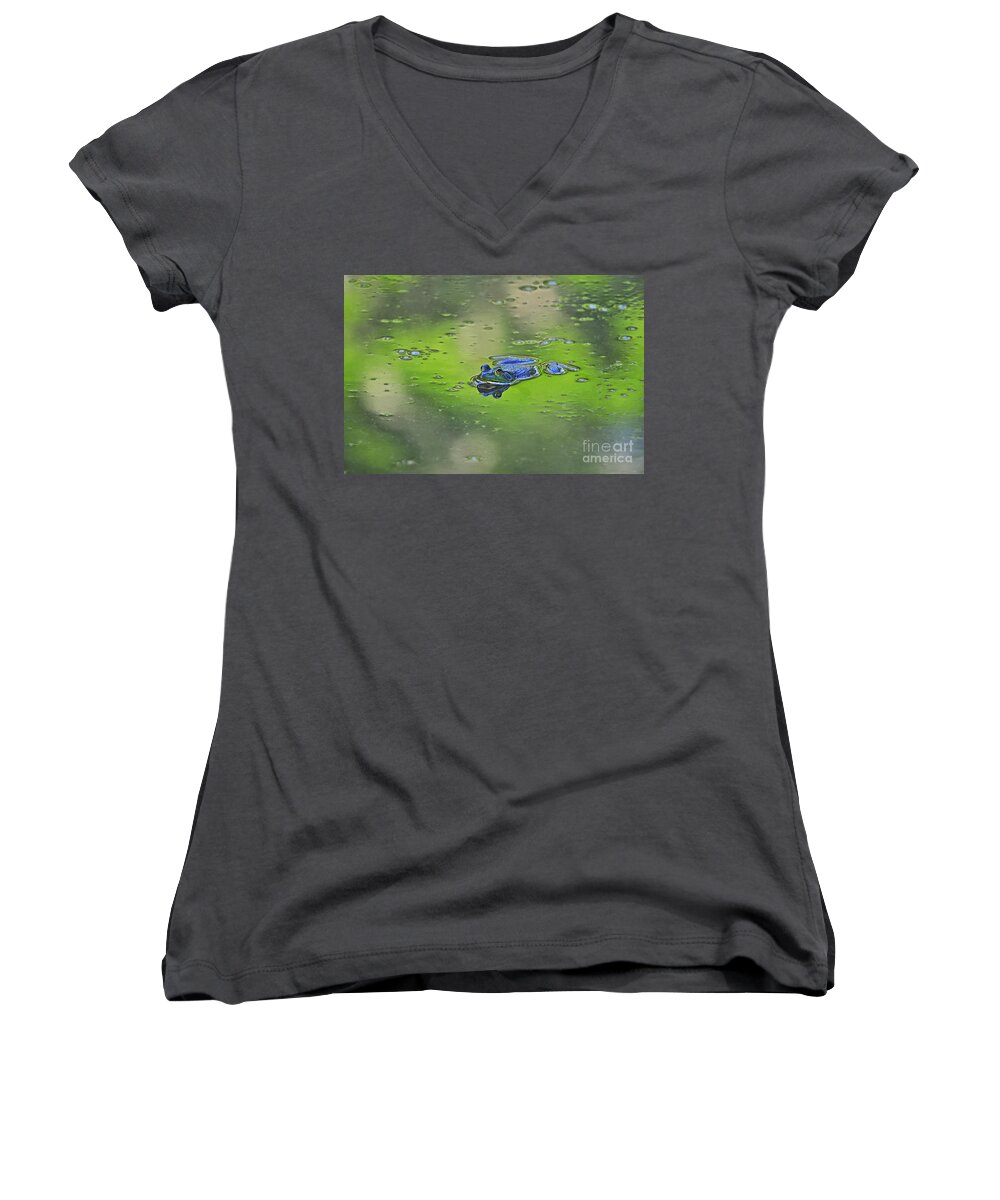 Frog Women's V-Neck featuring the photograph Buoyant Bullfrog by Al Powell Photography USA