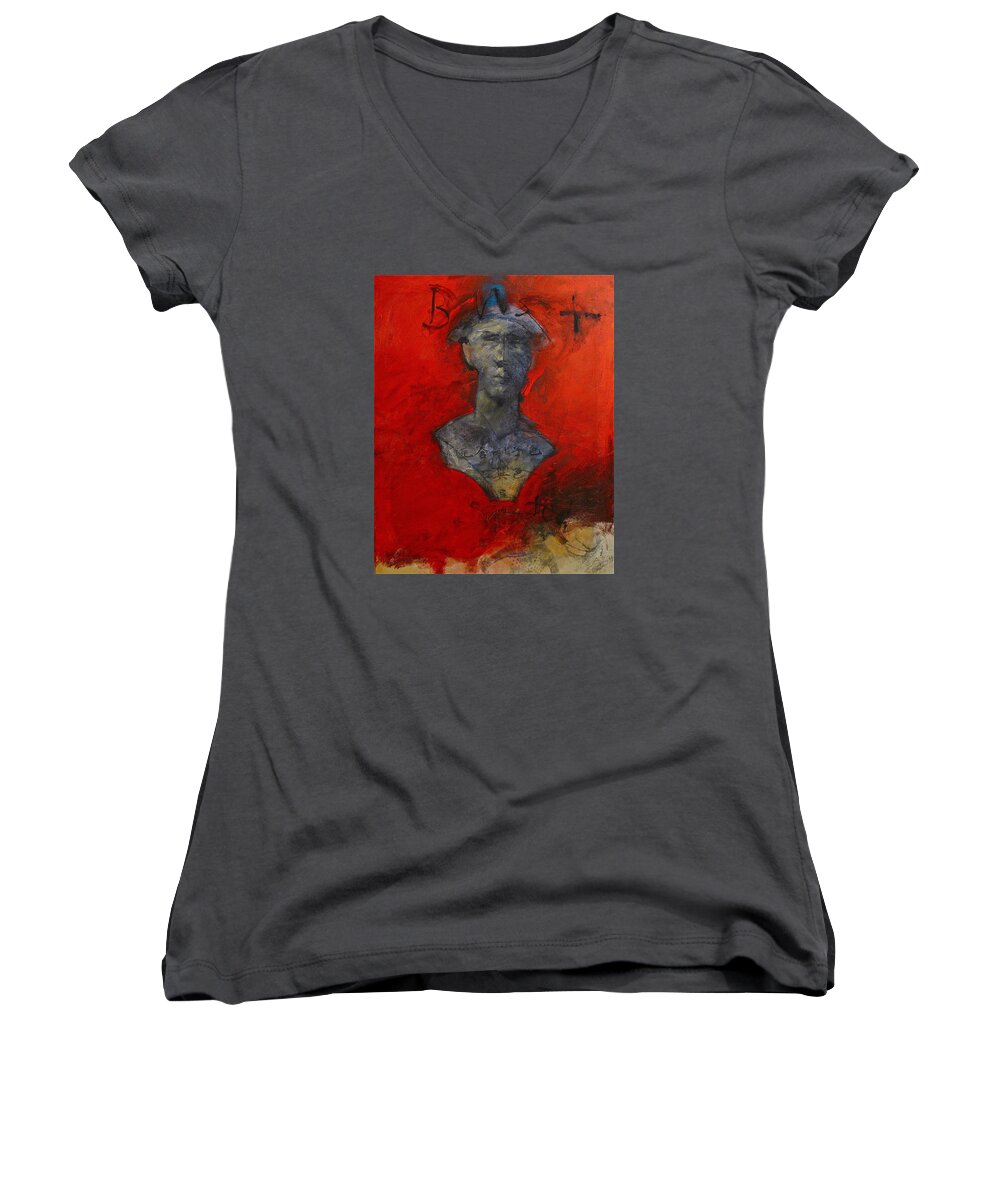 Abstract Painting Women's V-Neck featuring the painting Bust Ted - With Sawdust And Tinsel by Cliff Spohn