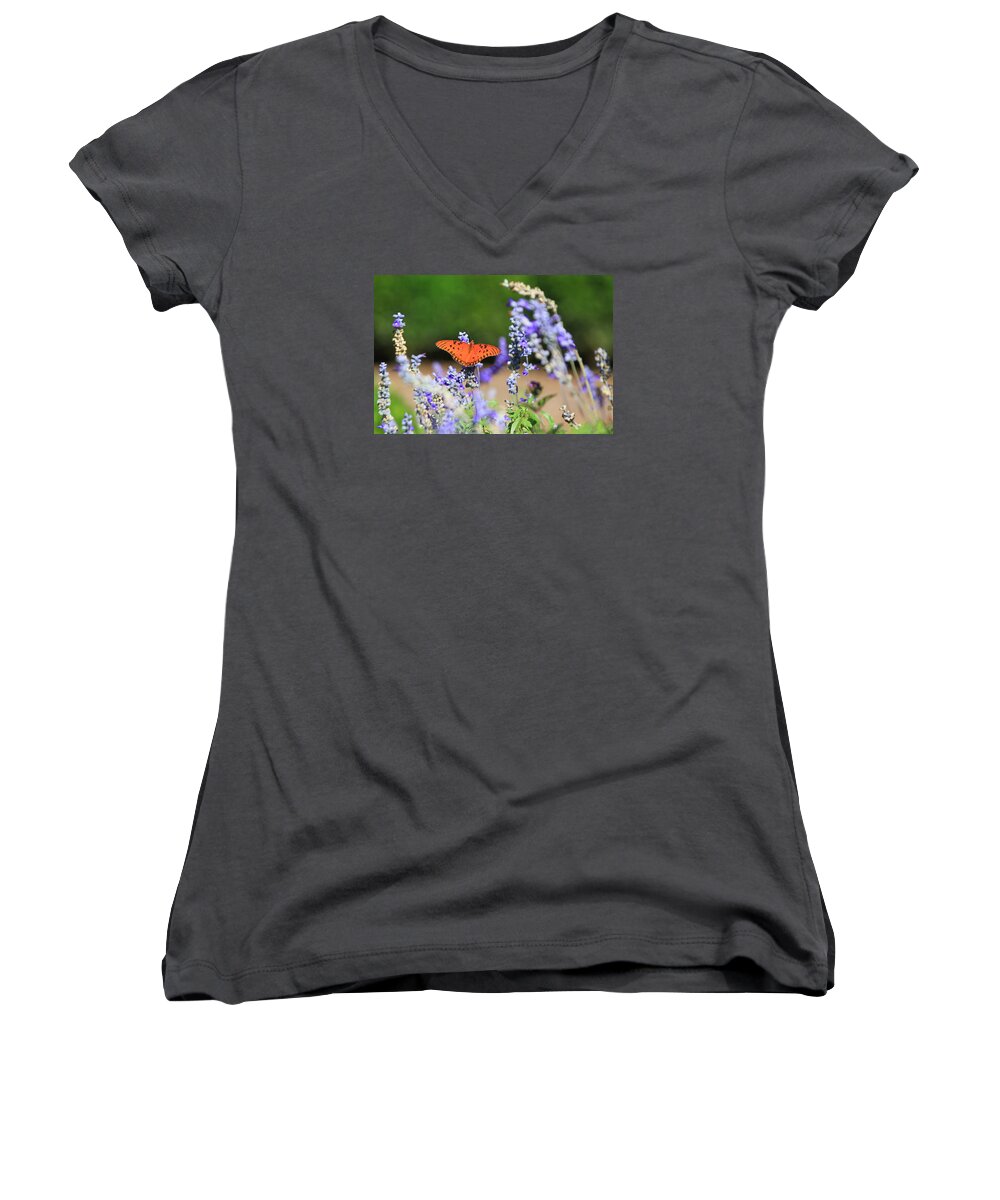 Flower Artwork Women's V-Neck featuring the photograph Butterfly by Mary Buck