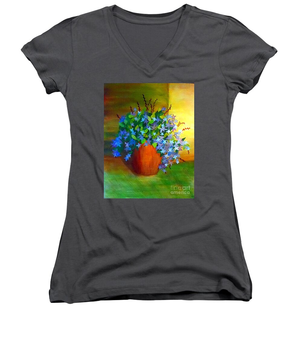Campanula Women's V-Neck featuring the painting Campanula in Terra Cotta by Desiree Paquette