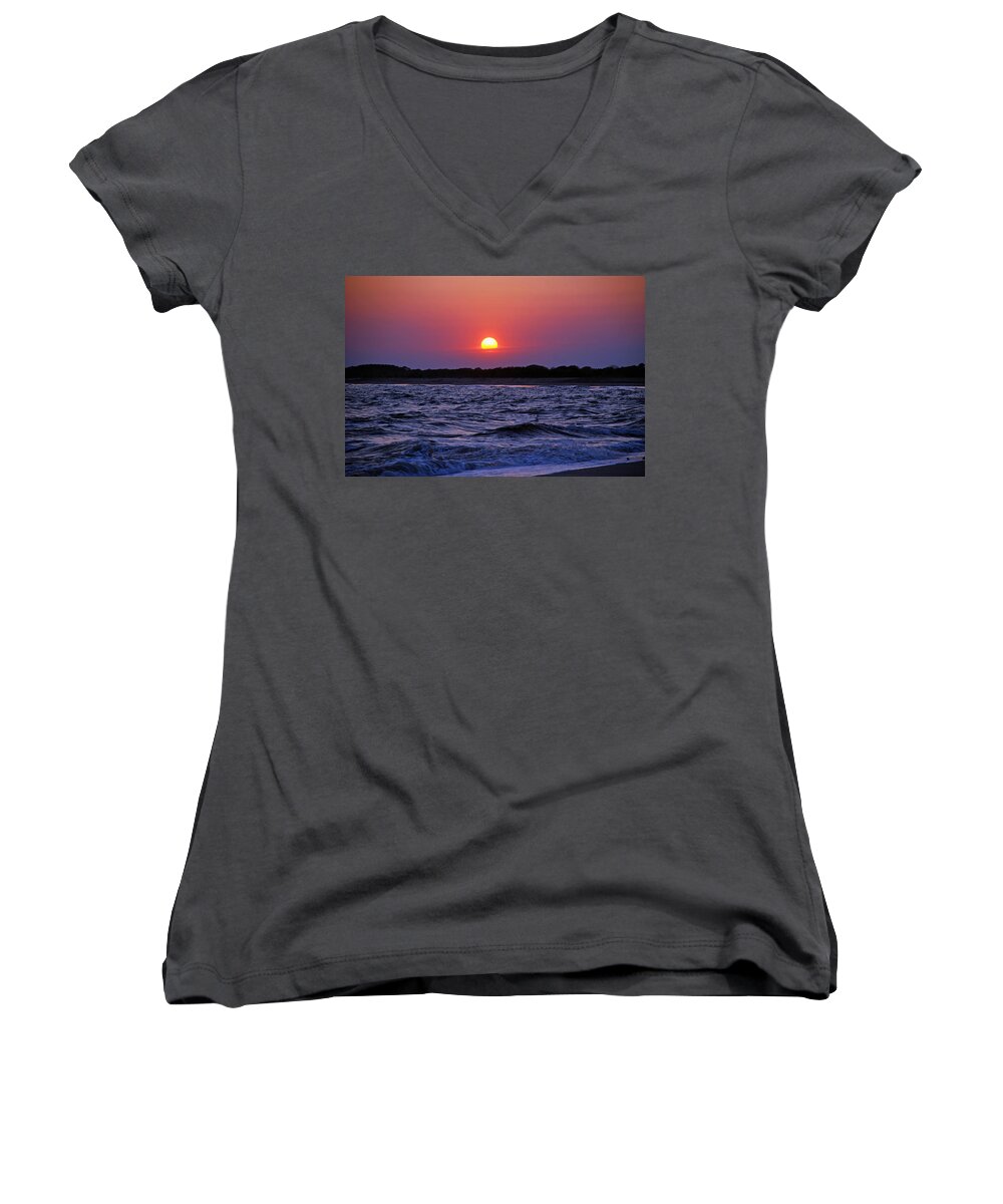 Sun Women's V-Neck featuring the photograph Cape May Sunset by Richard Bryce and Family