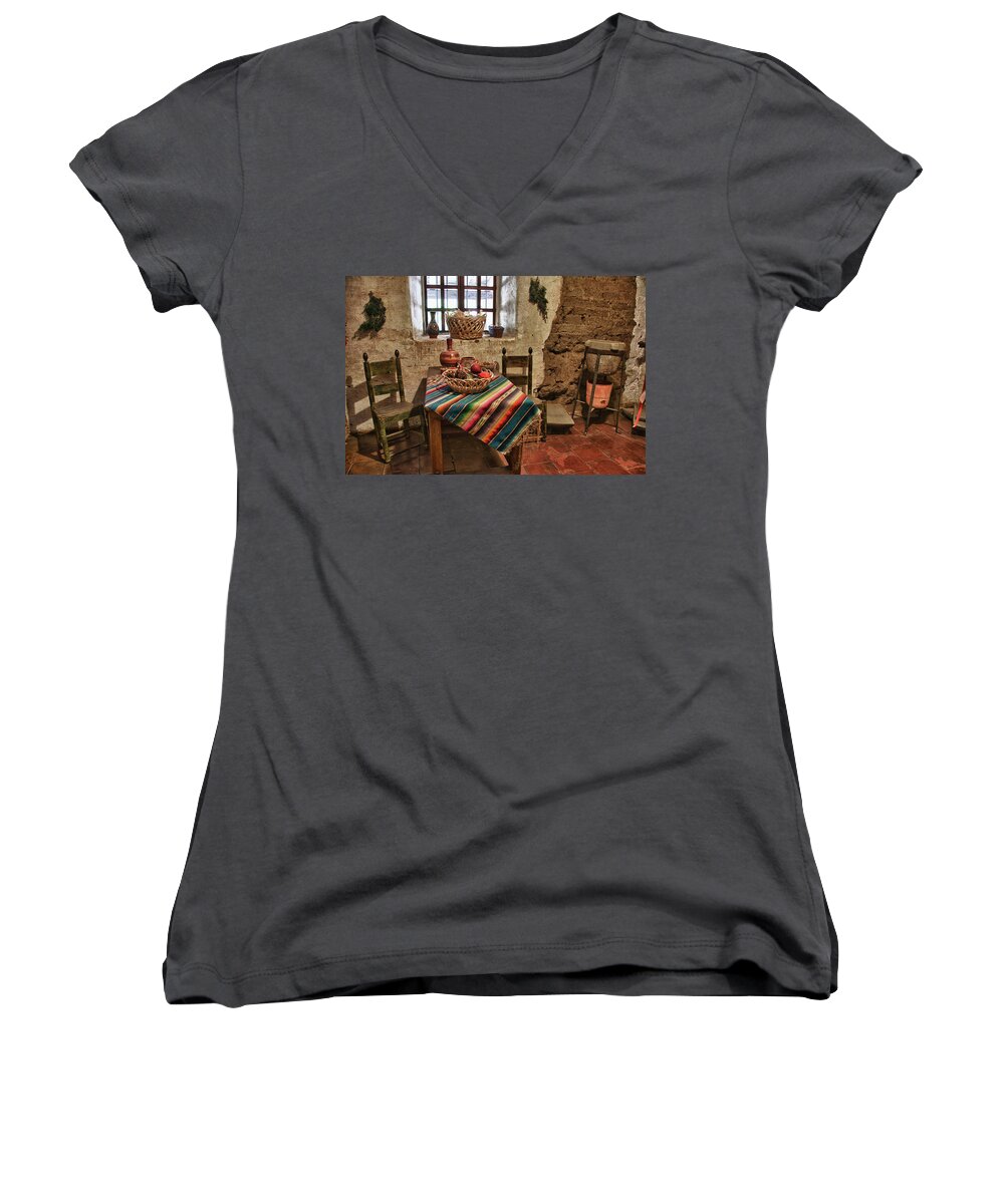 Carmel California Mission Women's V-Neck featuring the photograph Carmel Mission 7 by Ron White