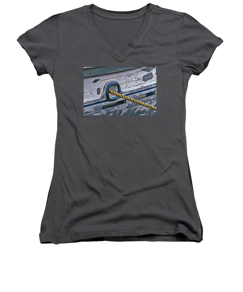 Hawser Women's V-Neck featuring the photograph Cat Hole and Hawser by Marty Saccone