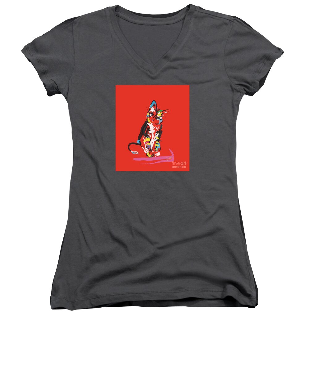 Pet Women's V-Neck featuring the painting Cat Prins by Go Van Kampen