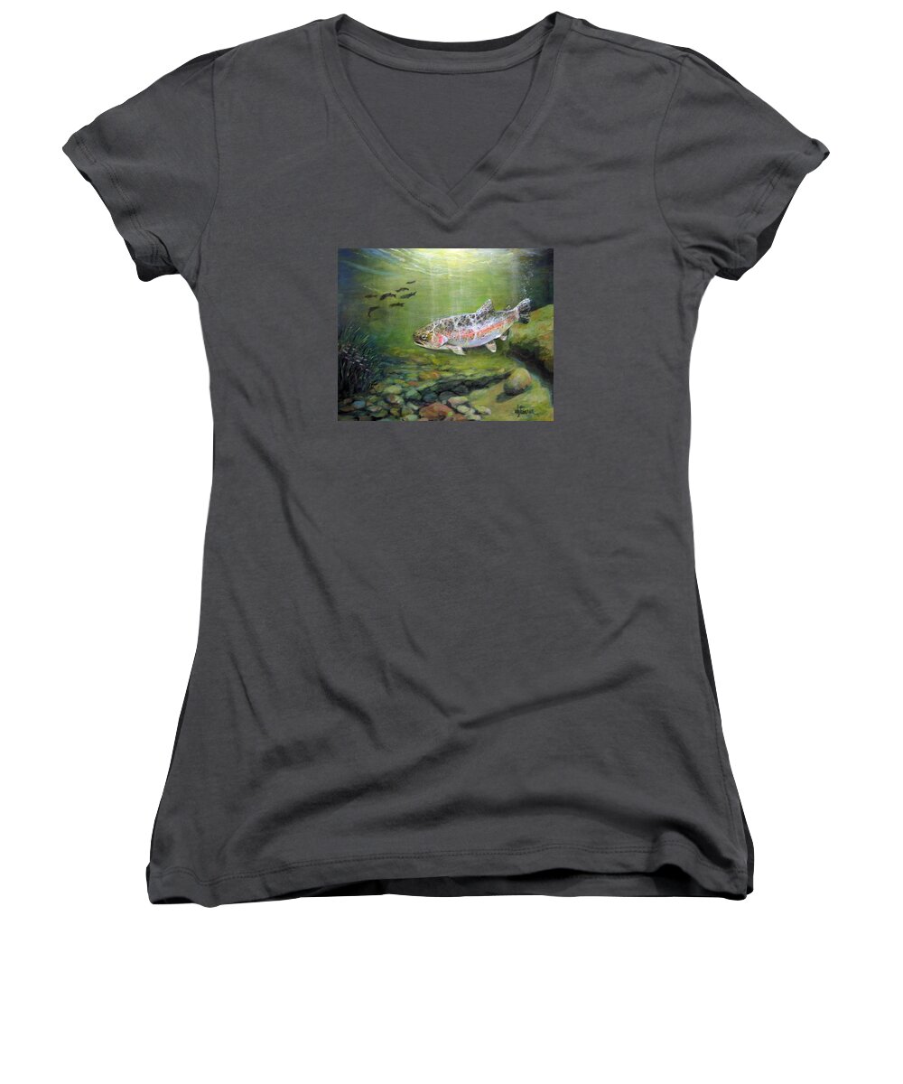 Nature Women's V-Neck featuring the painting Catch It by Donna Tucker
