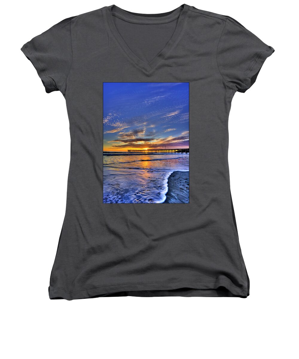 Sunset Women's V-Neck featuring the photograph Cayucos Sunset by Beth Sargent