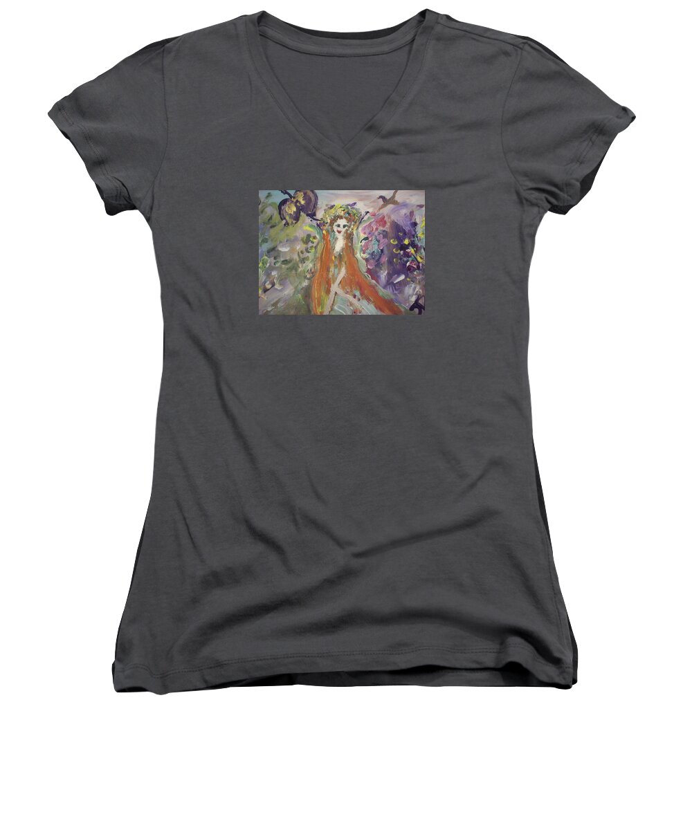 Spring Women's V-Neck featuring the painting Celtic Spring Flourish by Judith Desrosiers