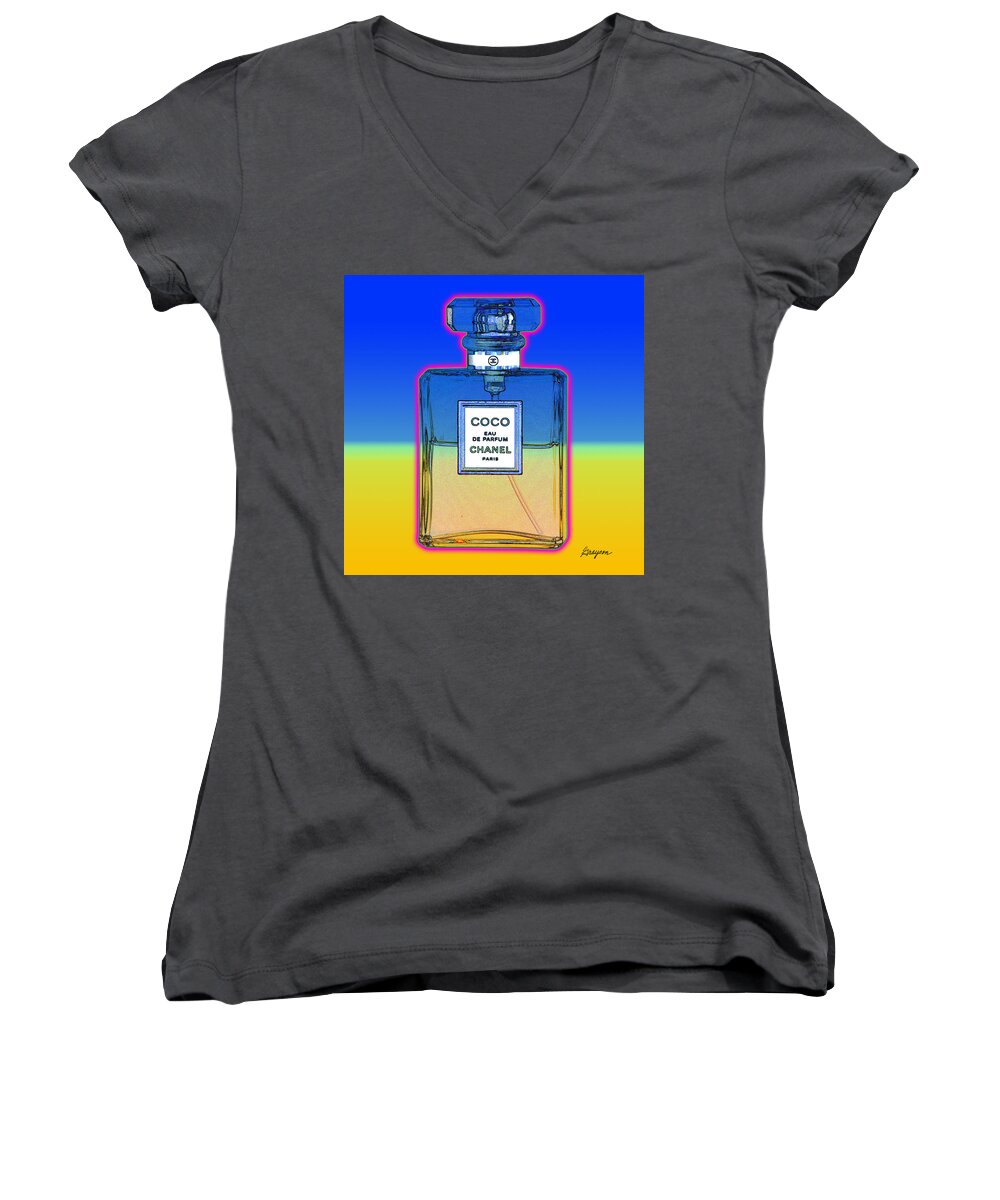 Digital Women's V-Neck featuring the painting Chanel Bottle 1 by Gary Grayson