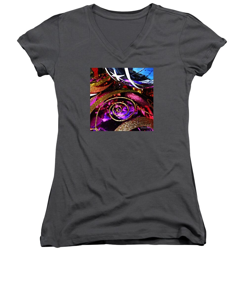 Ornaments Women's V-Neck featuring the photograph Christmas Abstract 20 by Sarah Loft