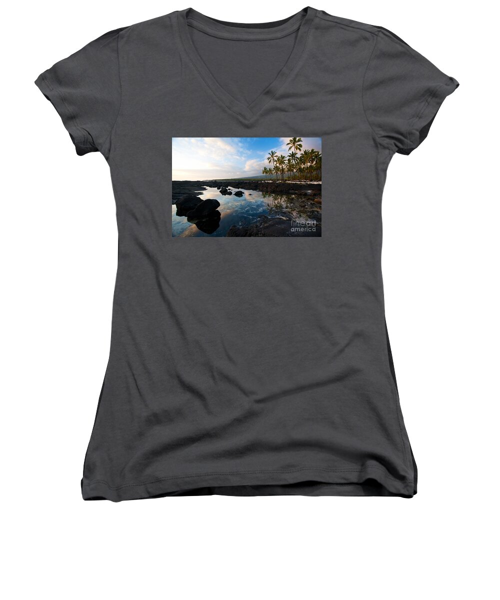 Hawaii Women's V-Neck featuring the photograph City of Refuge Beach by Mike Reid