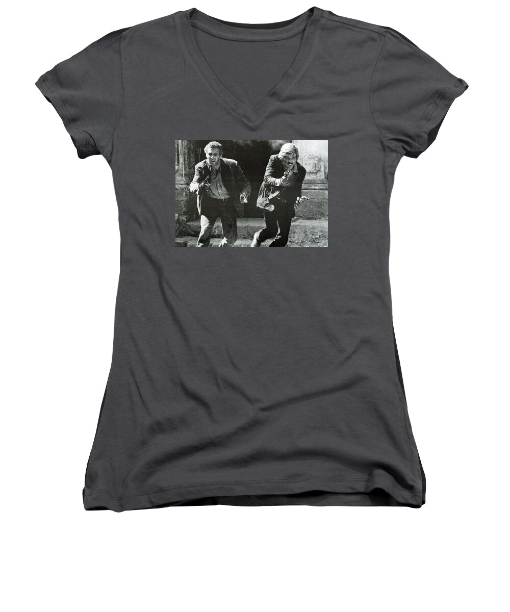 Butch Cassidy And The Sundance Kid Women's V-Neck featuring the digital art Classic Photo of Butch Cassidy and the Sundance Kid by Georgia Clare