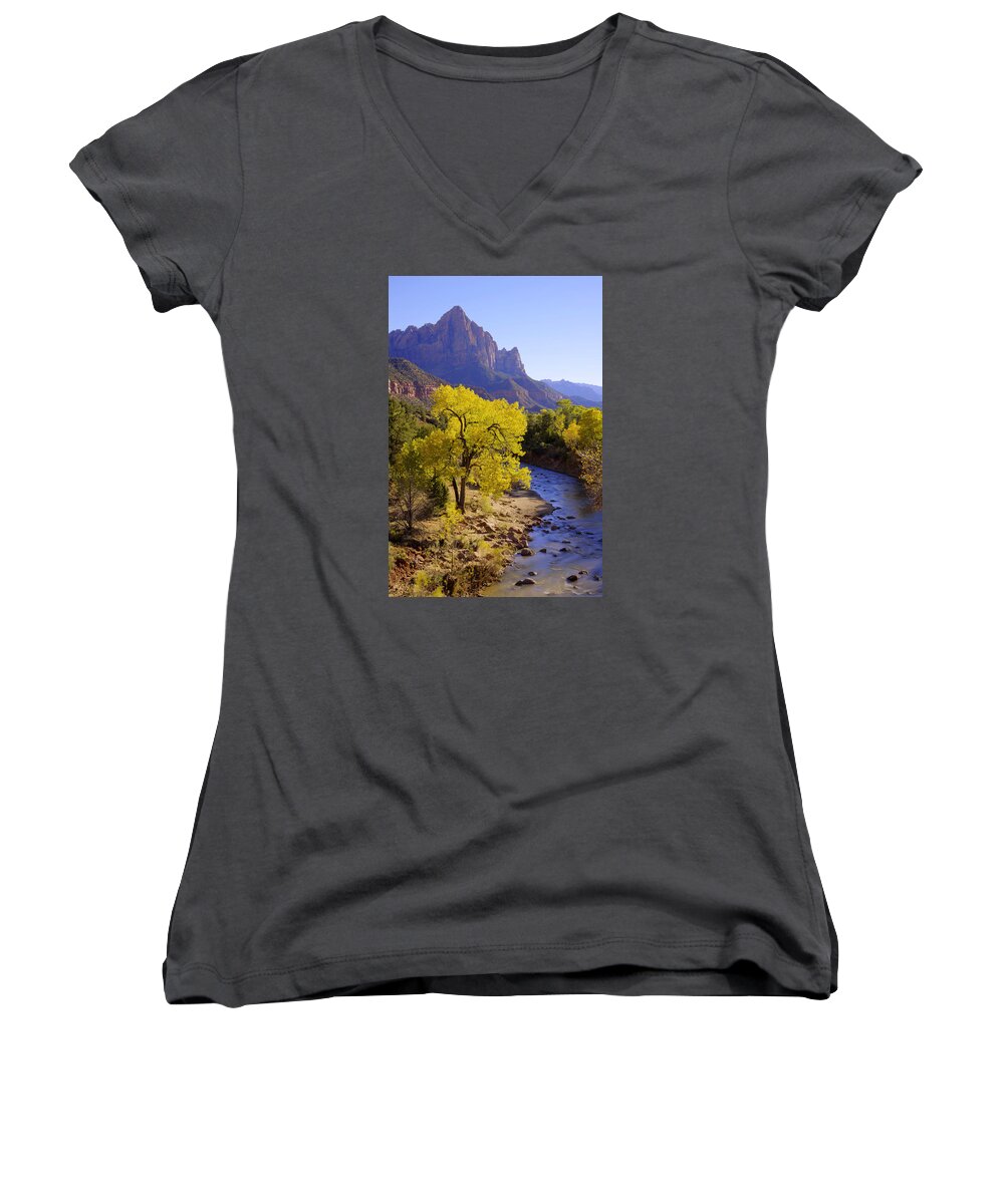 Chad Dutson Women's V-Neck featuring the photograph Classic Zion by Chad Dutson