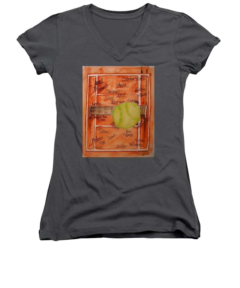 Tennis Women's V-Neck featuring the painting Clay Courters by Elaine Duras