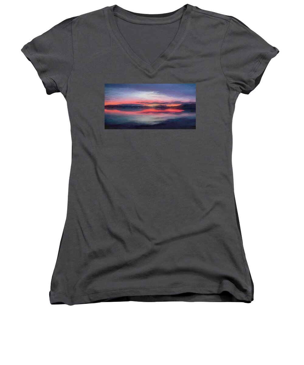 Cold Bay Women's V-Neck featuring the painting Cold Bay by Michael Pickett