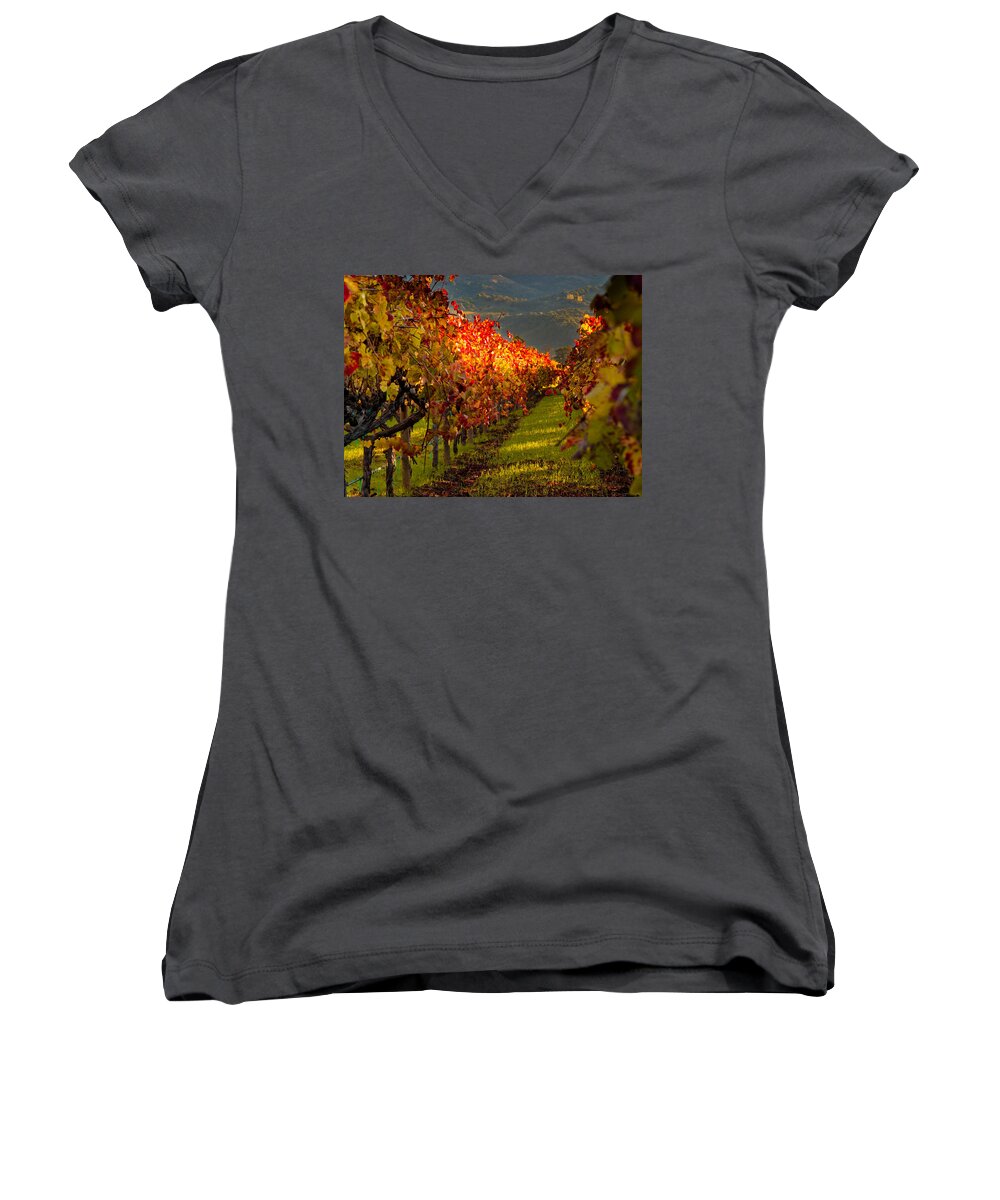 Napa Women's V-Neck featuring the photograph Color On the Vine by Bill Gallagher