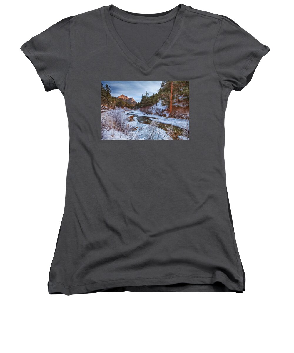 Winter Women's V-Neck featuring the photograph Colorado Creek by Darren White