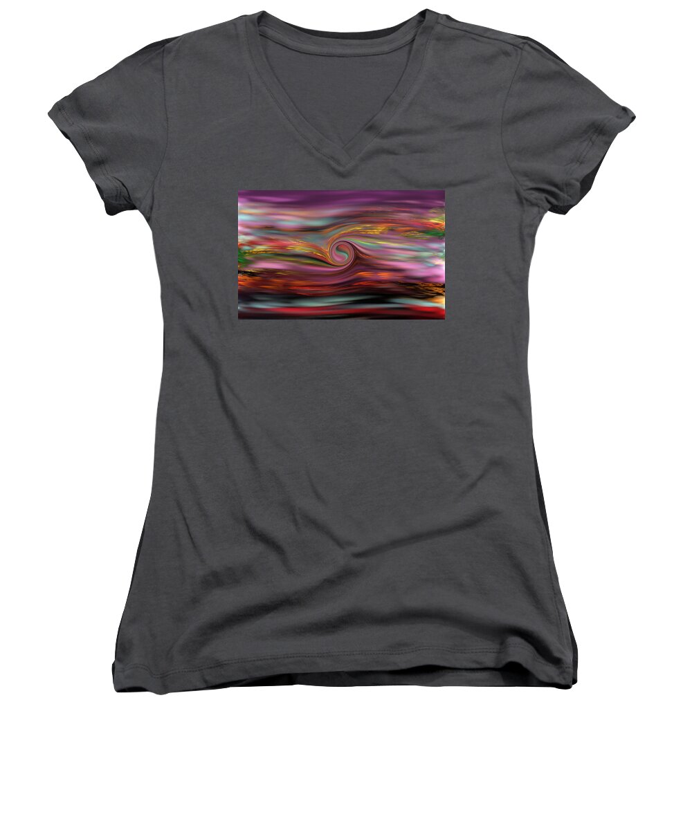 Fractal Women's V-Neck featuring the digital art Colored Eddies by Gary Blackman