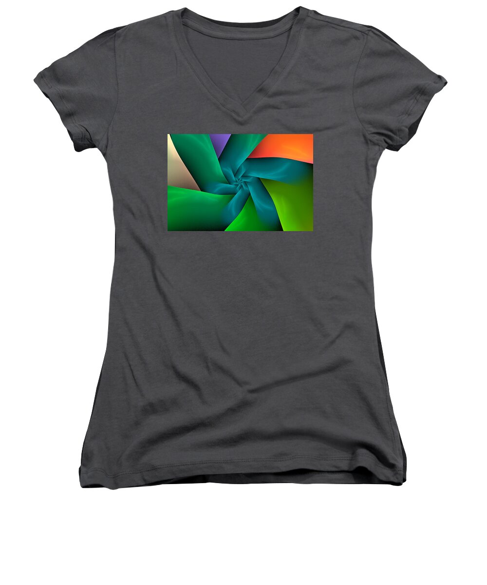 Abstract Fractal Women's V-Neck featuring the digital art Colorful Ribbons by Sandy Keeton
