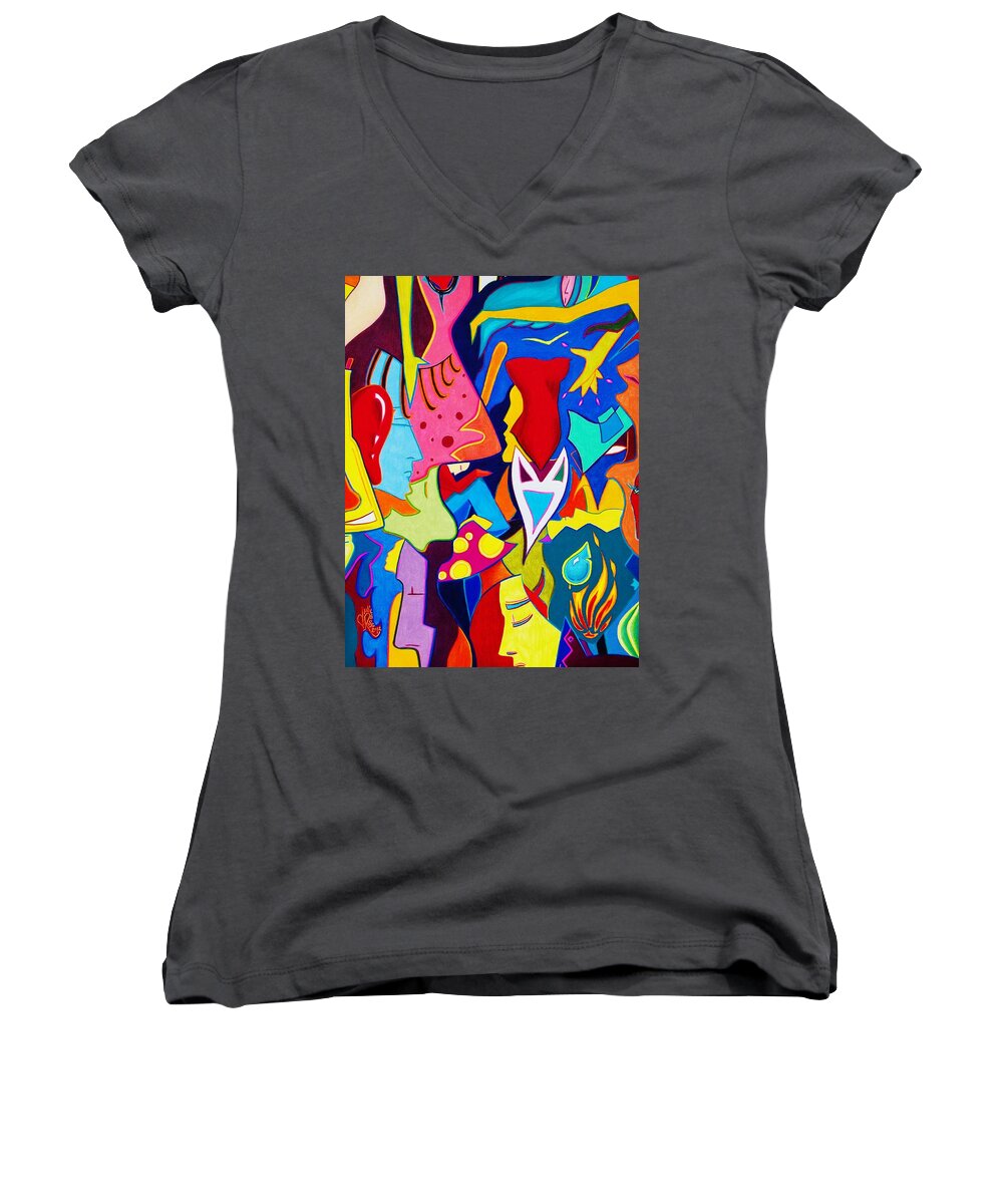 Abstract Women's V-Neck featuring the drawing Controlled Chaos by Danielle R T Haney