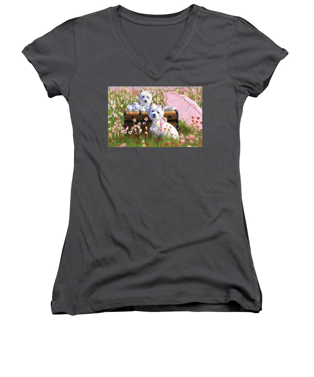Dog Women's V-Neck featuring the painting Cookies Please by Candace Lovely