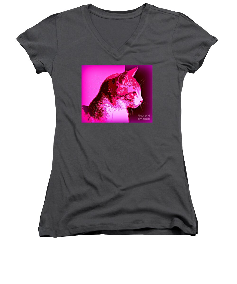 Cat Canvas Women's V-Neck featuring the photograph Cool Cat by Clare Bevan