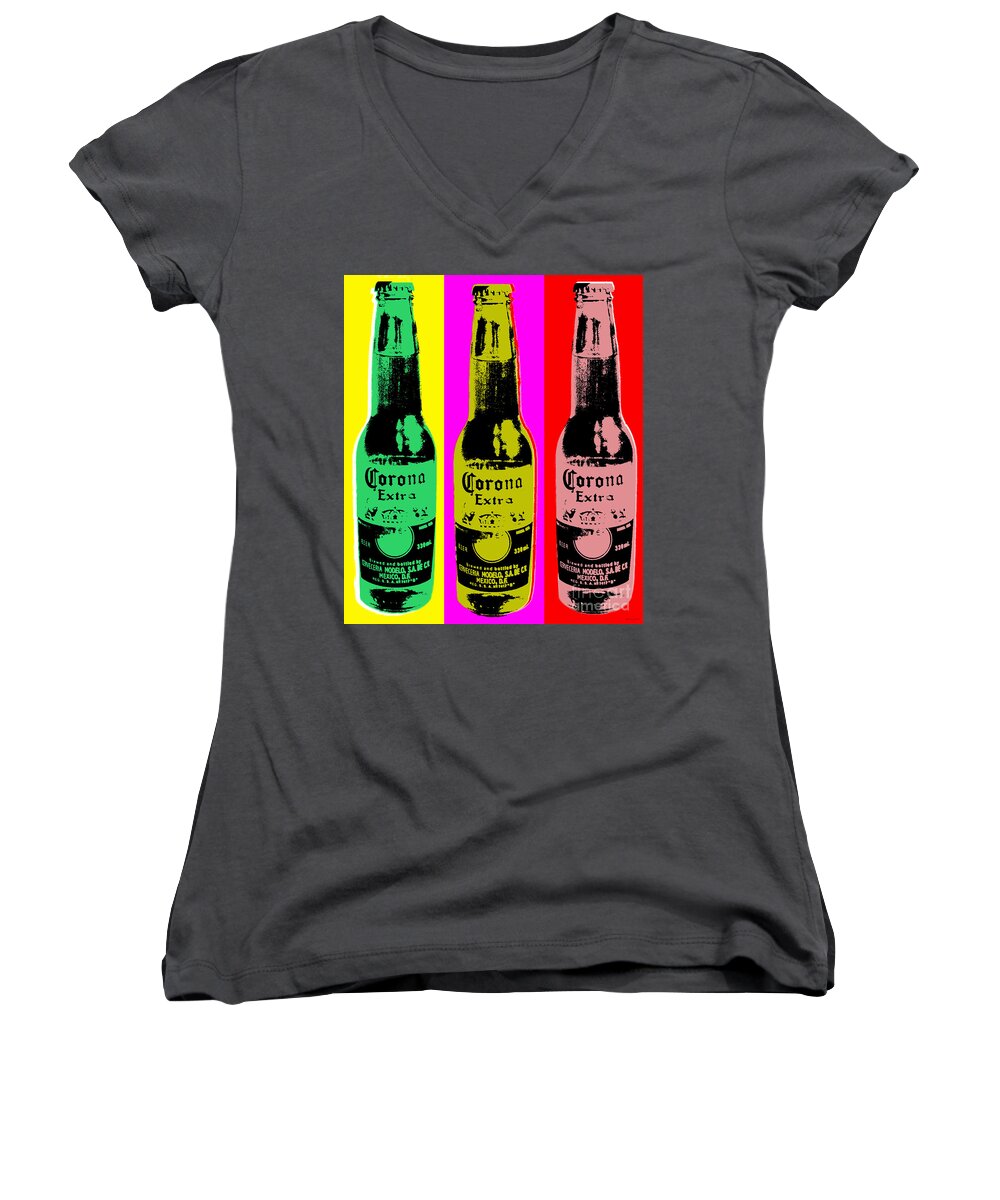 Corona Women's V-Neck featuring the digital art Corona beer by Jean luc Comperat