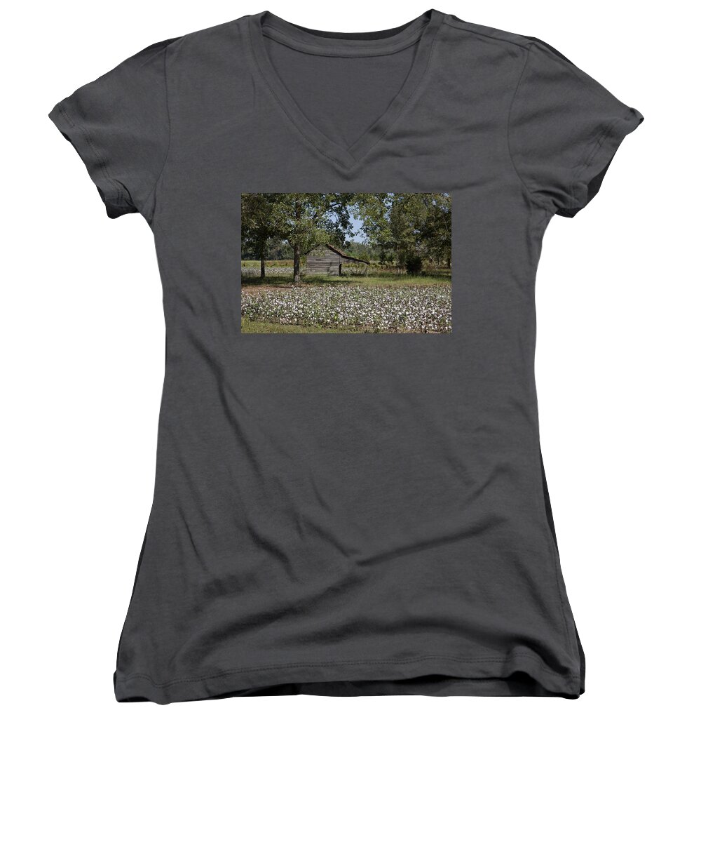 Alabama Women's V-Neck featuring the photograph Cotton in Rural Alabama by Mountain Dreams