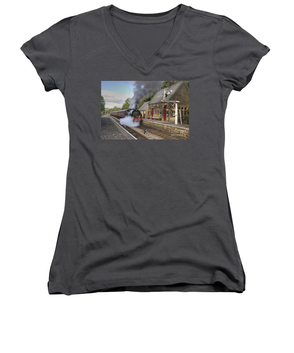 Steam Women's V-Neck featuring the photograph Country Halt. by David Birchall