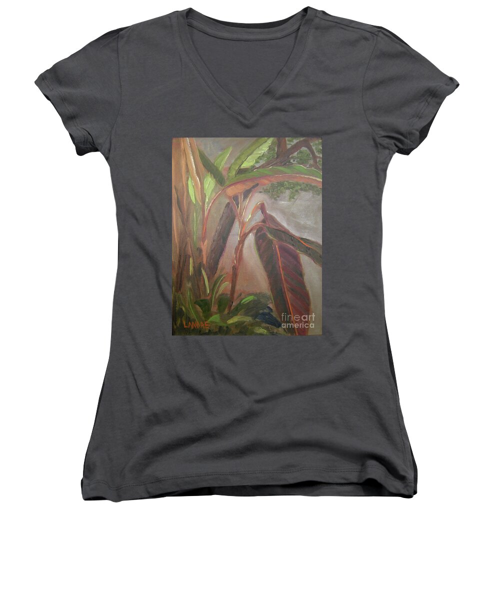 Bananas Women's V-Neck featuring the painting Courtyard Bananas by Lilibeth Andre