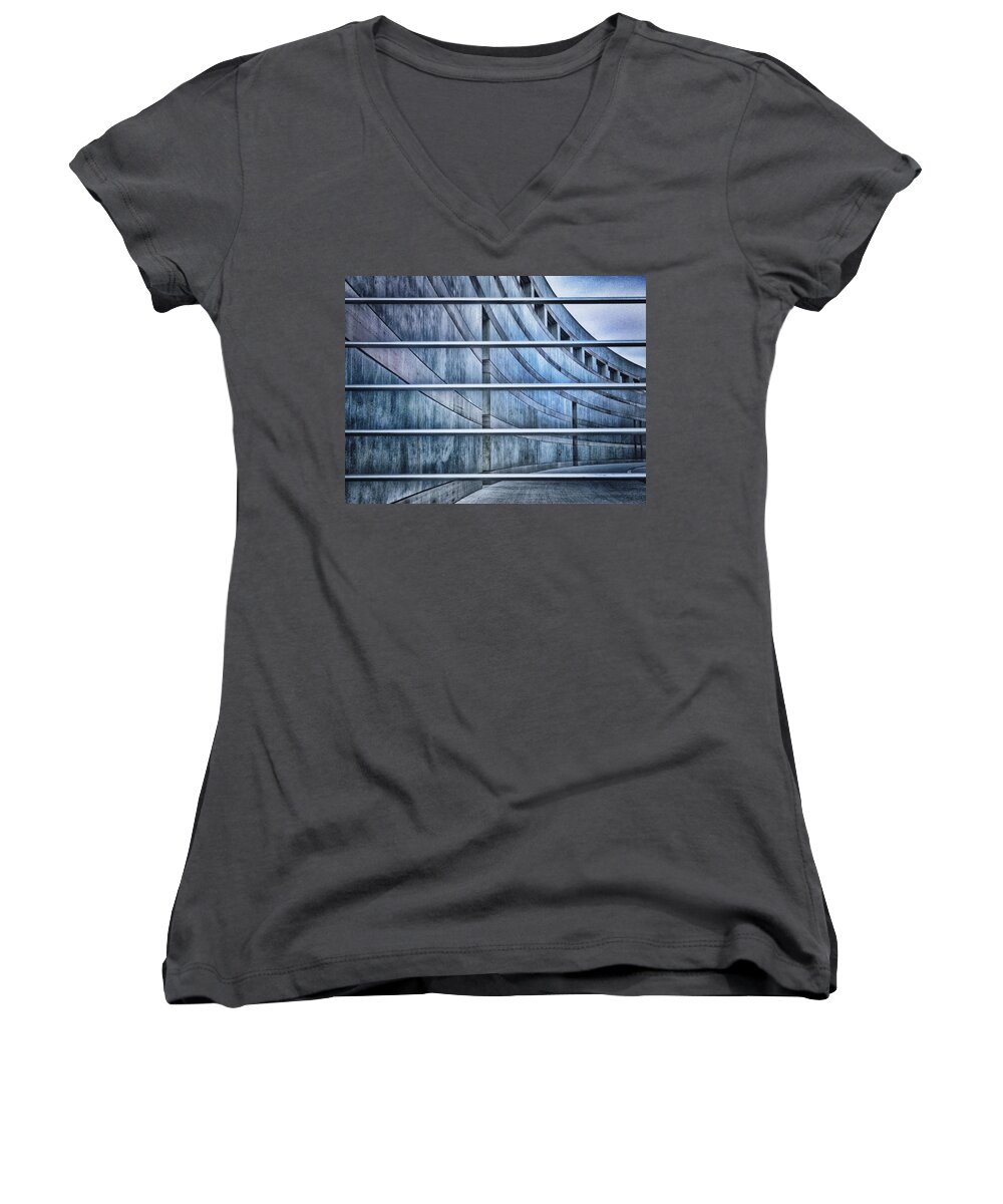 Crystal Bridges Museum Women's V-Neck featuring the photograph GreyTones by Gia Marie Houck