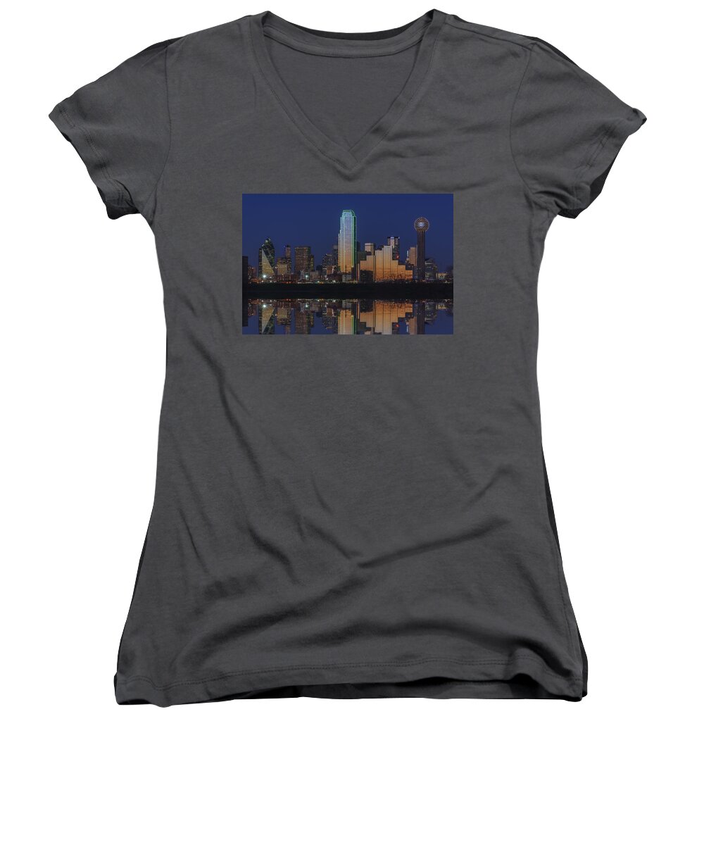 Dallas Women's V-Neck featuring the photograph Dallas Aglow by Rick Berk