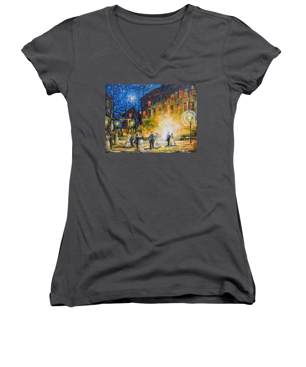 Dance The Night Away Women's V-Neck featuring the painting Dance the Night Away by Dariusz Orszulik