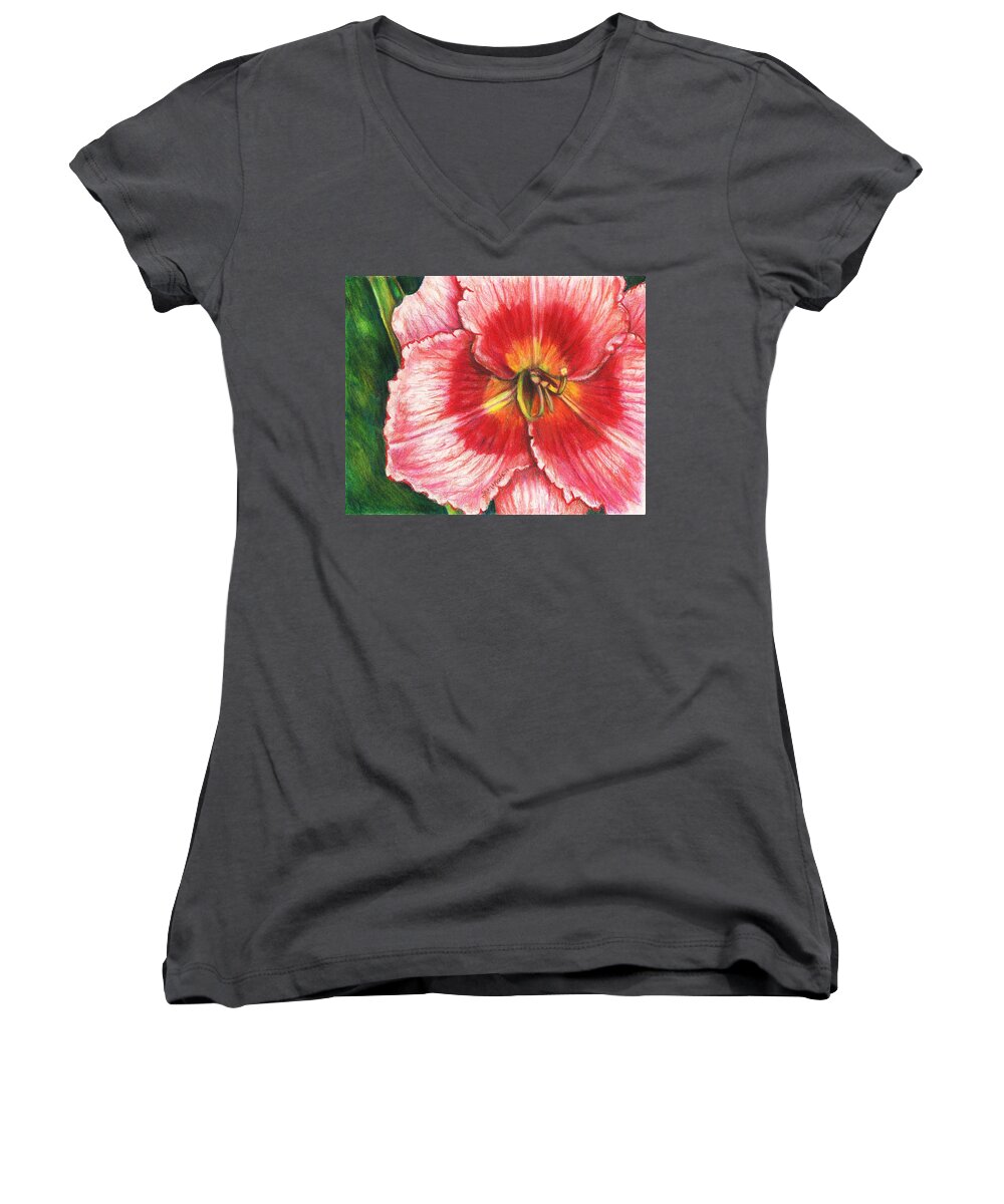 Daylily Women's V-Neck featuring the painting Daylily Delight by Shana Rowe Jackson